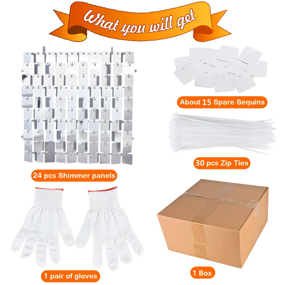 24 Stück Quadratische Pailletten Paneele Wand Dekoration Fotowand Hintergrund 30x30cm Glitzer Deko Party Zubehör Geburtstag Silberhochzeit Fotowand -Silbrig