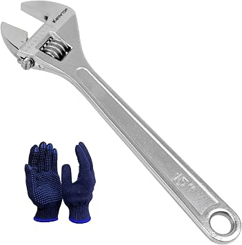 15" Inch Adjustable Wrench with 1-3/4"44mm Max Jaw Opening Scales Metric and SAE, Drop Forged Alloy Steel Adjustable Spanner for Various Fasteners, Chrome Plated Handle Polished