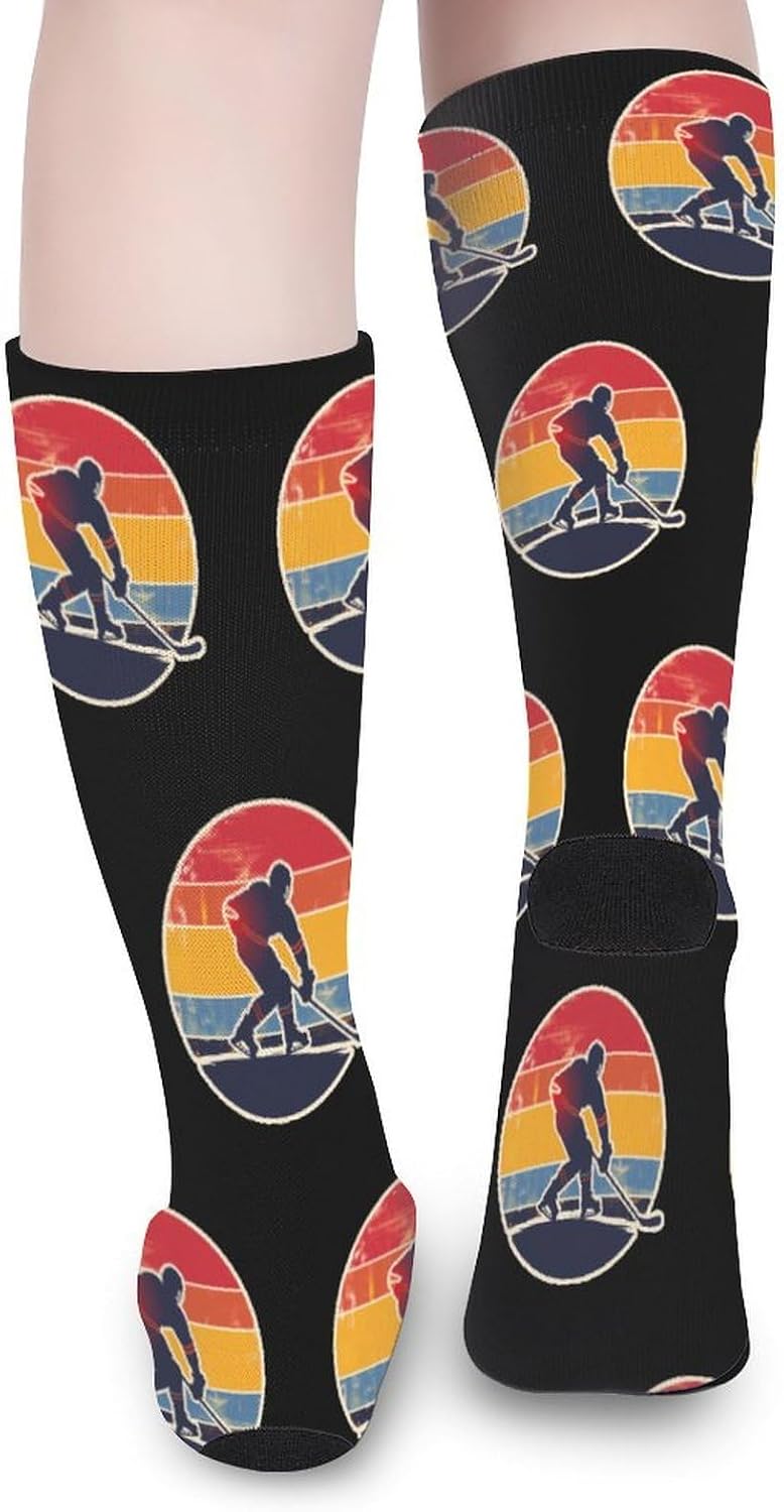 Hockey Vintage Hockey Player Knee High Socks Athletic Long Stockings Sport Casual Crew Tube Sock Boot 40cm