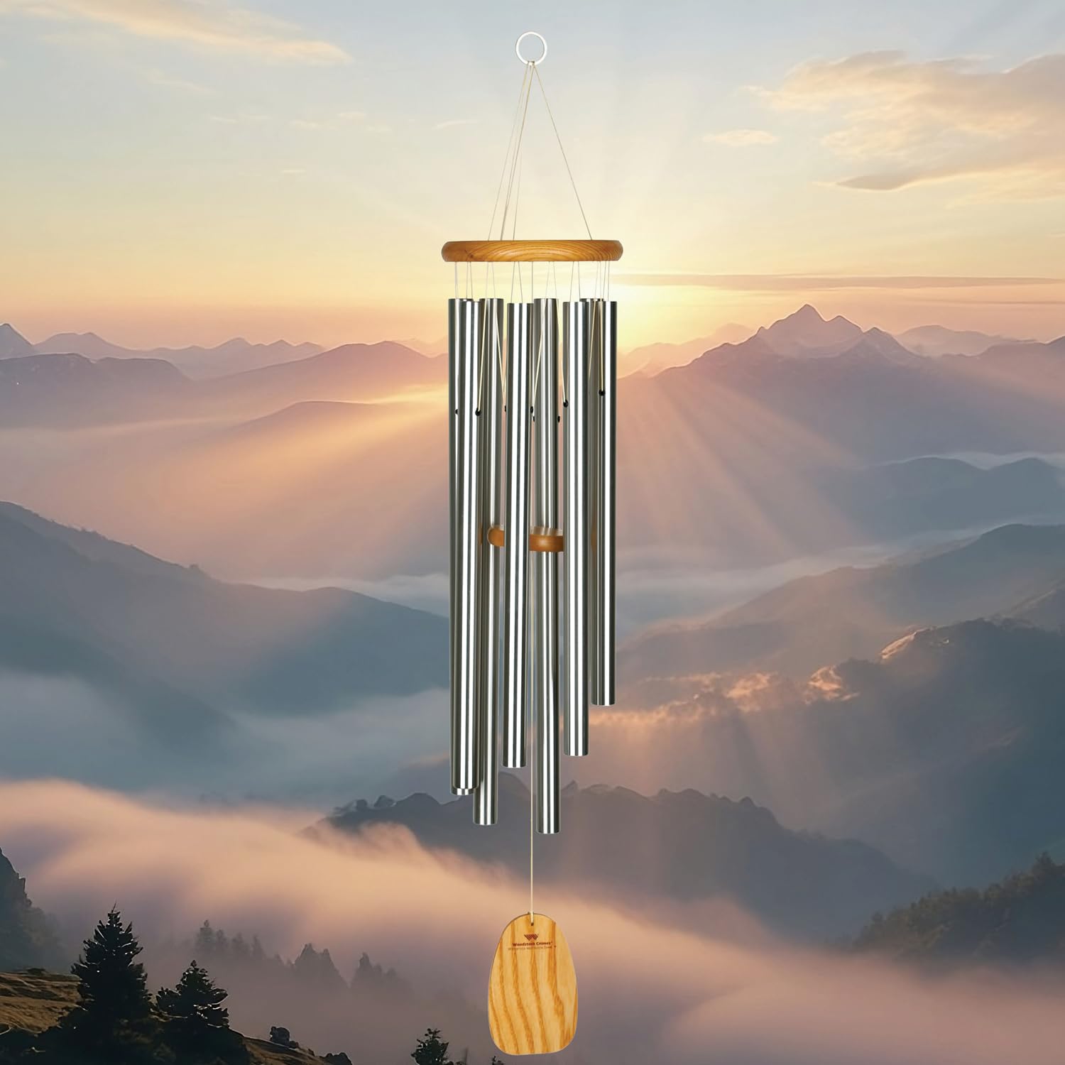 Woodstock Windspiel Meditation Chime, Silber, 99,8 cm