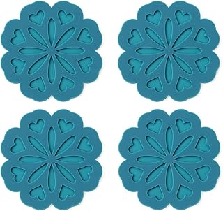 Set of 4 Silicone Trivet Mat - Hot Pot Holder Hot Pads for Table & Countertop - Trivet for Hot Dishes - Non-Slip & Heat Resistant Modern Kitchen Hot Pads for Pots & Pans, Teal
