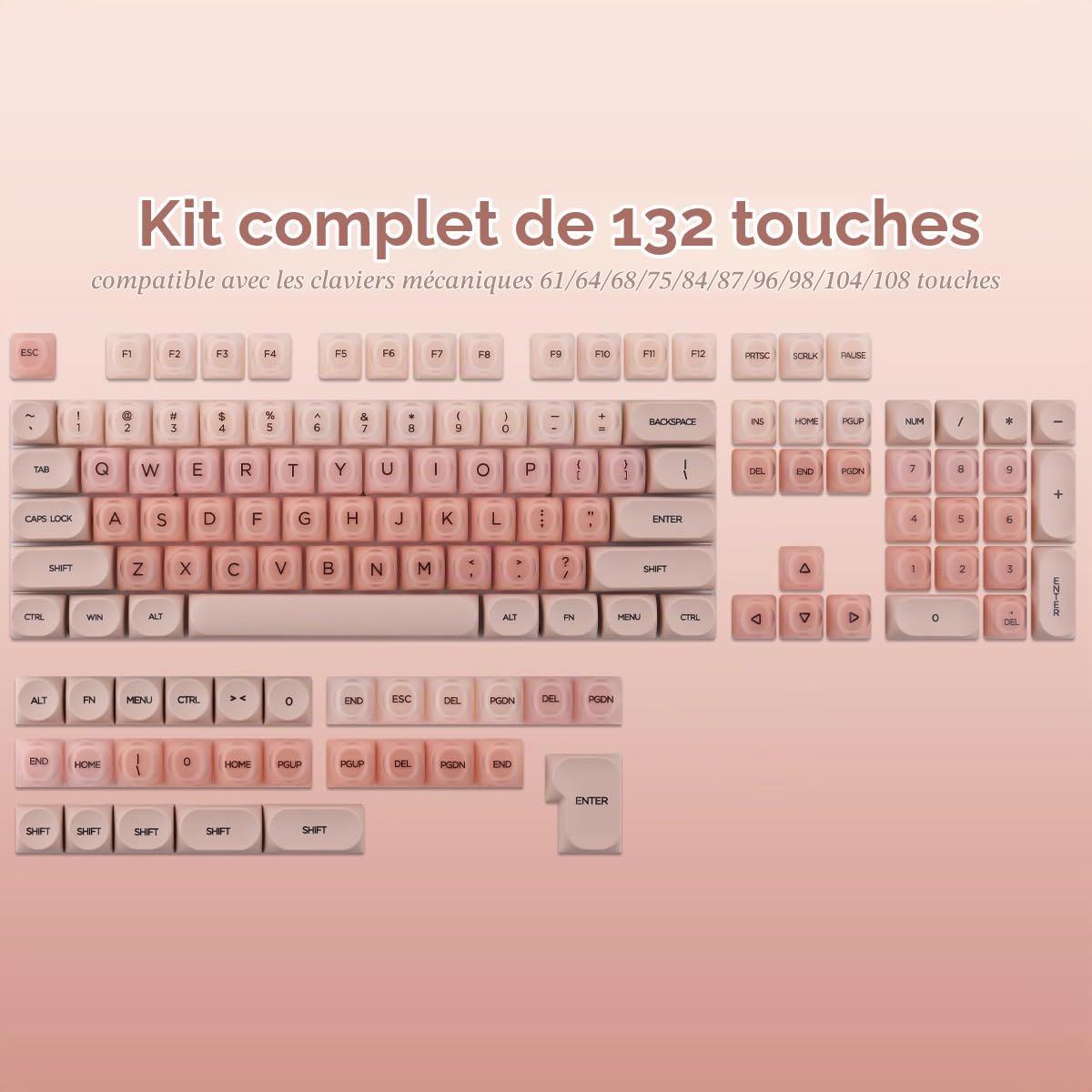 Crystal Jelly PBT Keycaps - 132 touches HOA Profile Translucide Double Shot Pink Foundation Keycaps pour claviers mécaniques Cherry MX Switch