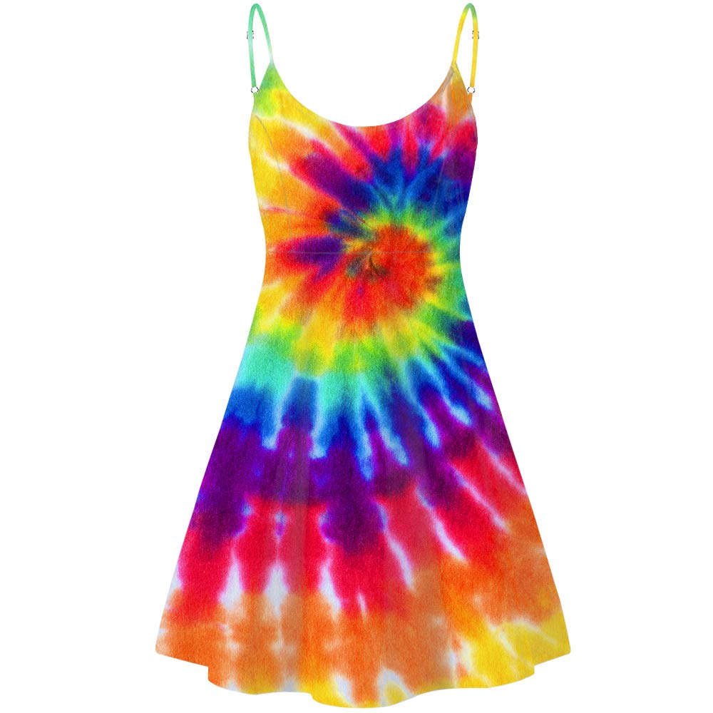 Women's Spaghetti Strap Dress Summer Casual Swing Sundress Girls Beachwear Swing Mini Dress