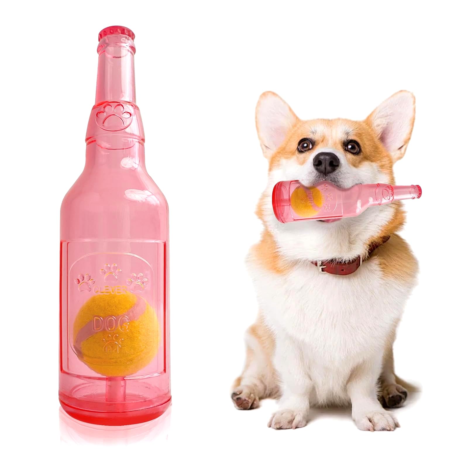 EeYahYong Tennis Ball in Bottle Dog Toy,Water Bottle Dog Toy with Tennis Ball,Dog Toys for Aggressive Chewers Squeaky,Interactive Crunchnplay Dog