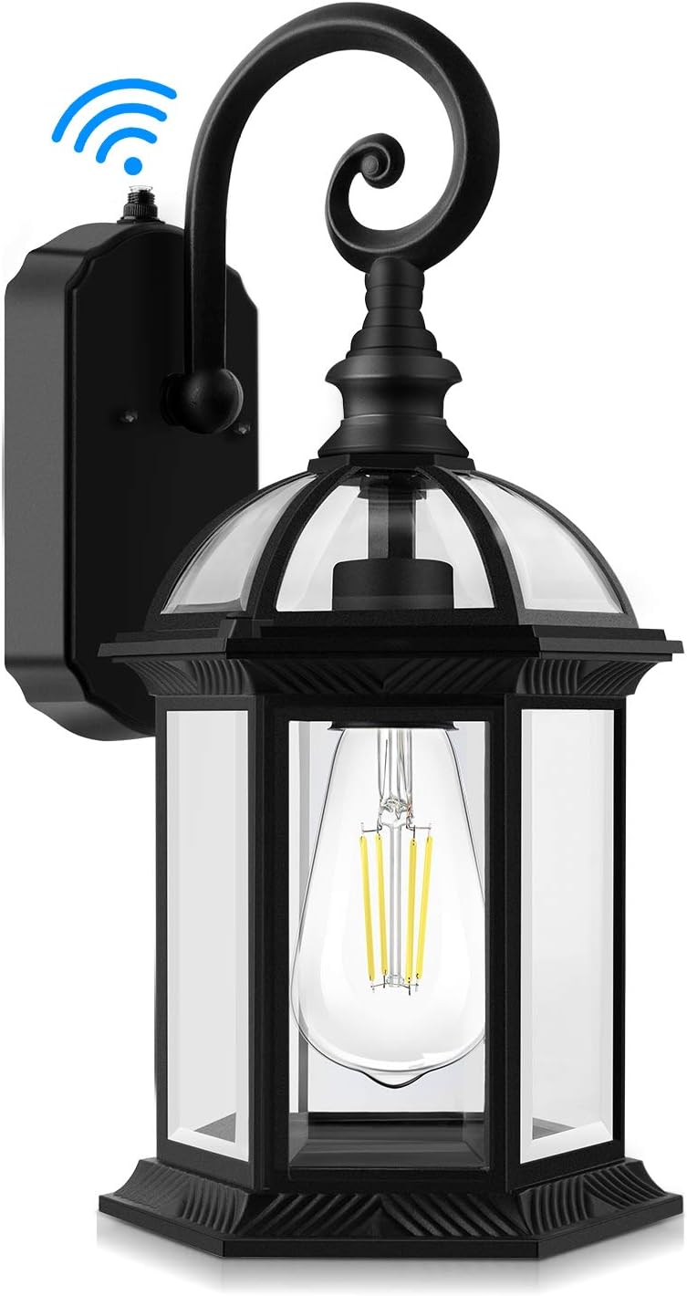 Exterior Dusk to Dawn Sensor Outdoor Wall Lantern, Waterproof Porch Wall Light Fixtures with Photocell, 100% Aluminum, Anti-Rust Matte Black Wall Sconce with Clear Glass for Doorway Garage Hallway