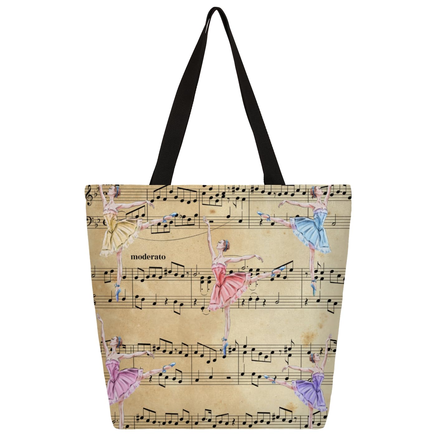 Musical Notes Dance Large Capacity Canvas Tote Bag Stylish Handheld Shoulder Bag Reusable Shopping Bag for Work Travel Beach Trips Shopping