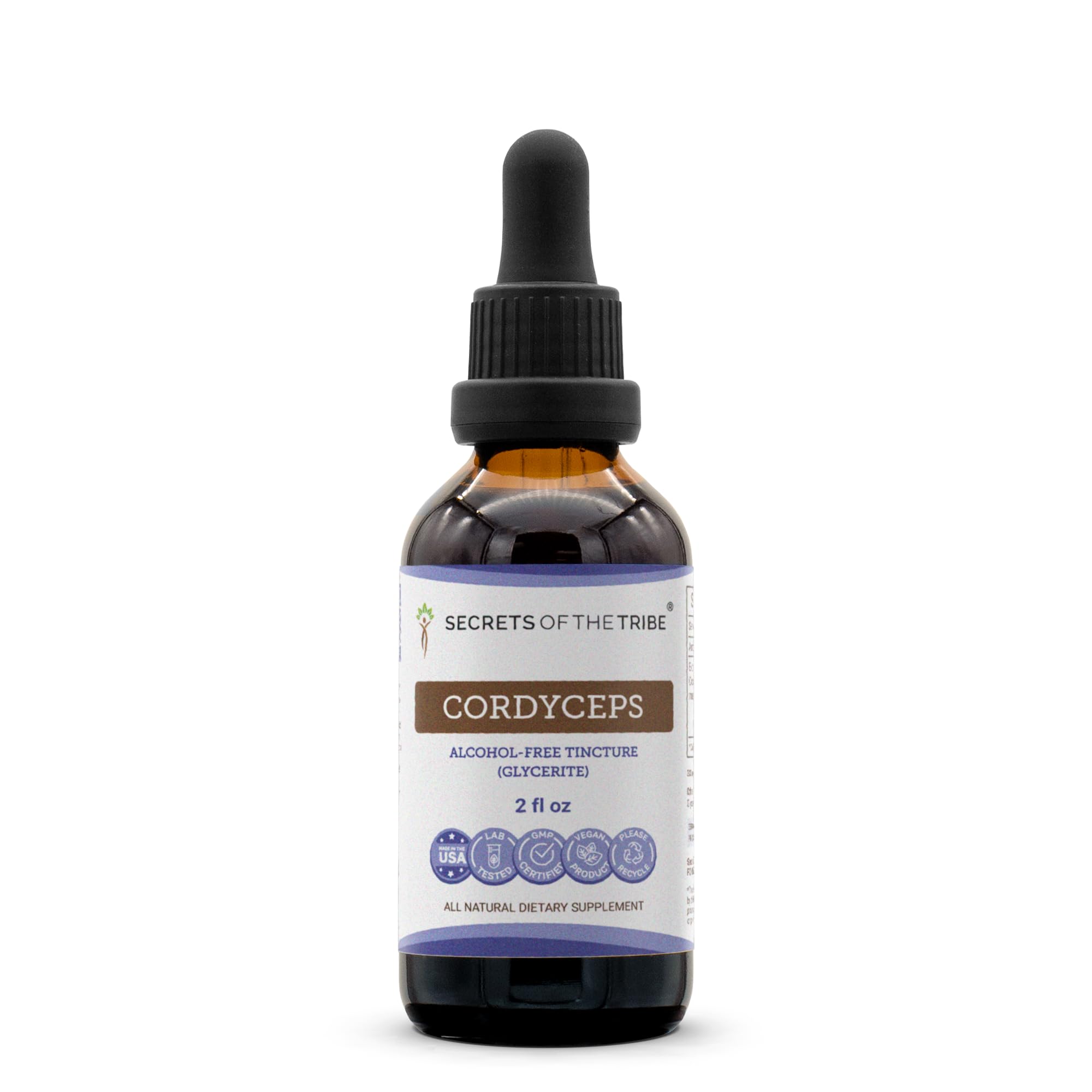 Secrets of the Tribe Cordyceps Tincture Alcohol-Free Extract, Organic Cordyceps Cordyceps Sinensis Vitality and Stamina 2 oz