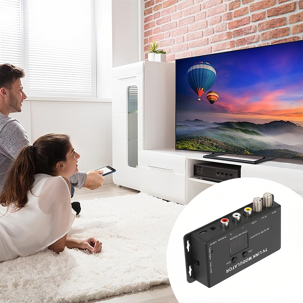 Joyzan UHF-Modulator, UHF-TV-LINK-Modulator, IR-Extender, AV-zu-HF-Konverter, Kanalanzeige mit USB-Ladekabel, Einstellbarer Audio-Video-Ausgangspegel für AV-Quelle