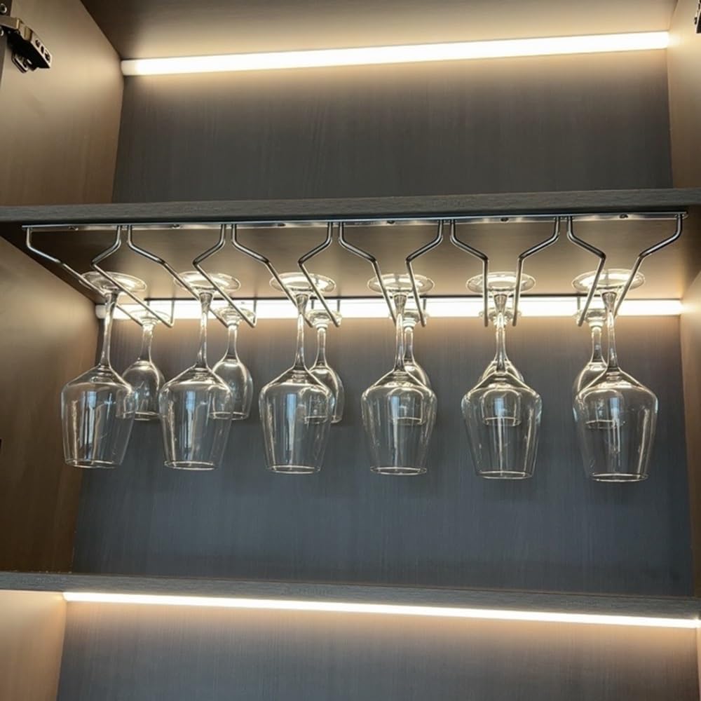 Stainless Steel Wine Glass Holder - Hanging Wine Rack for Home, Bar, Restaurant - Champagne Glass Storage - 67x27cm (26.3x10.6in)