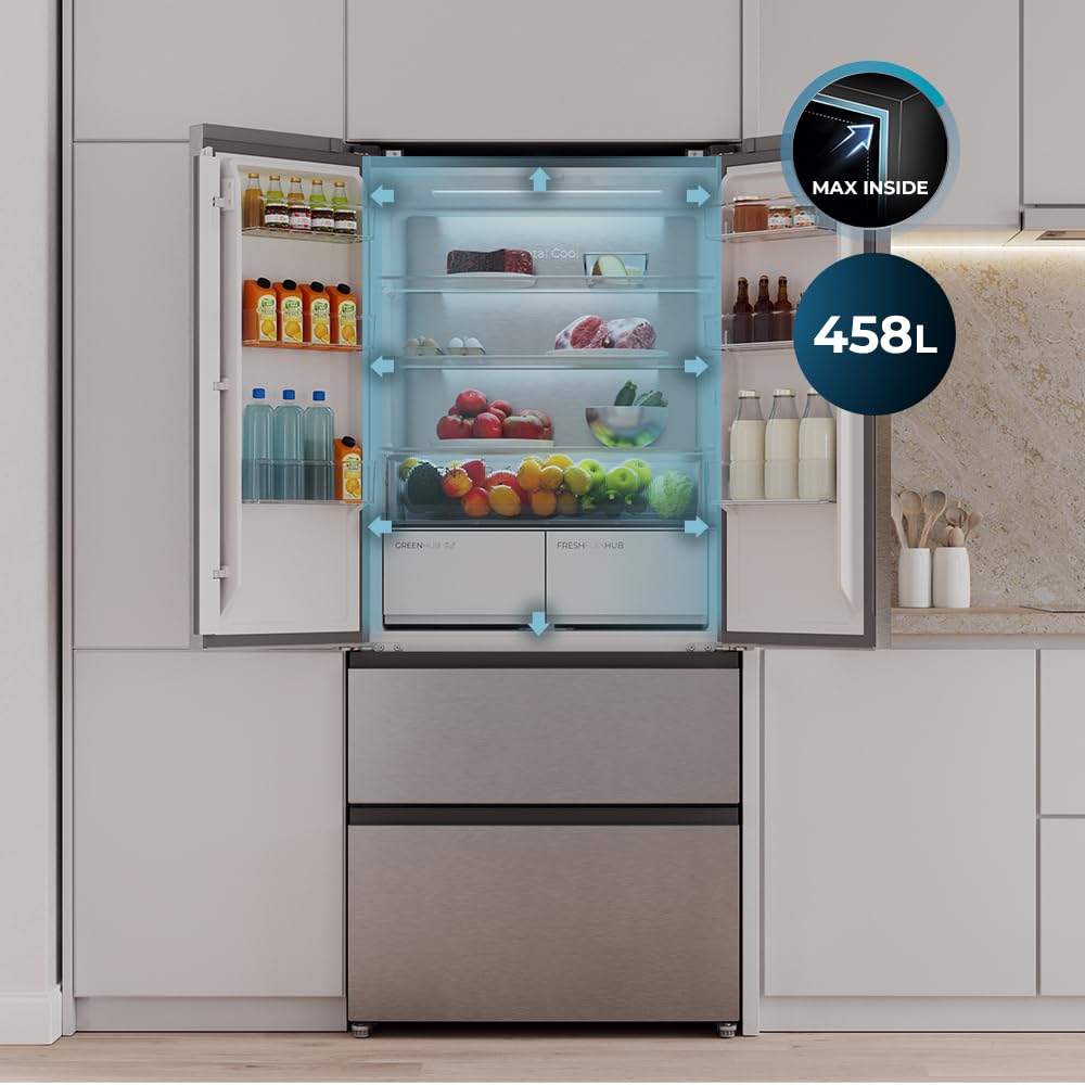 Cecotec Frigorífico Puerta Francesa de 4 Puertas Semi-Integrable Total No Frost Bolero CoolMarket F2D 458 SBI Inox E, 458 Litros, Alto 189 cm y 83 cm Ancho, MetalFlexCooling, Compresor Inverter