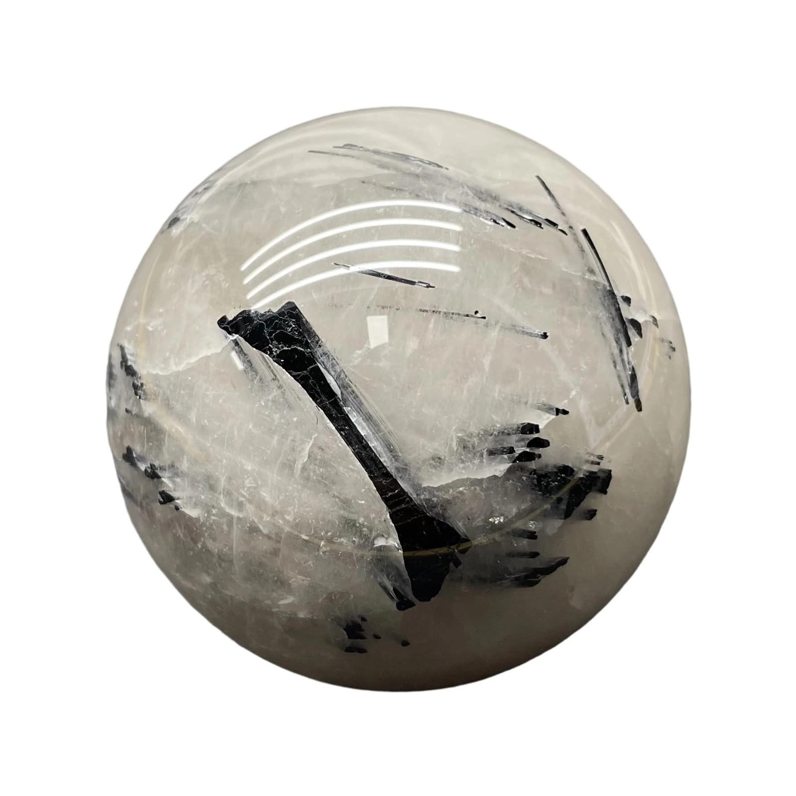 HAOYUNS Beautiful Natural Black Tourmaline Quartz Rutilated Crystal Ball Polished Clear Quartz Sphere for Meditation and Home Decor