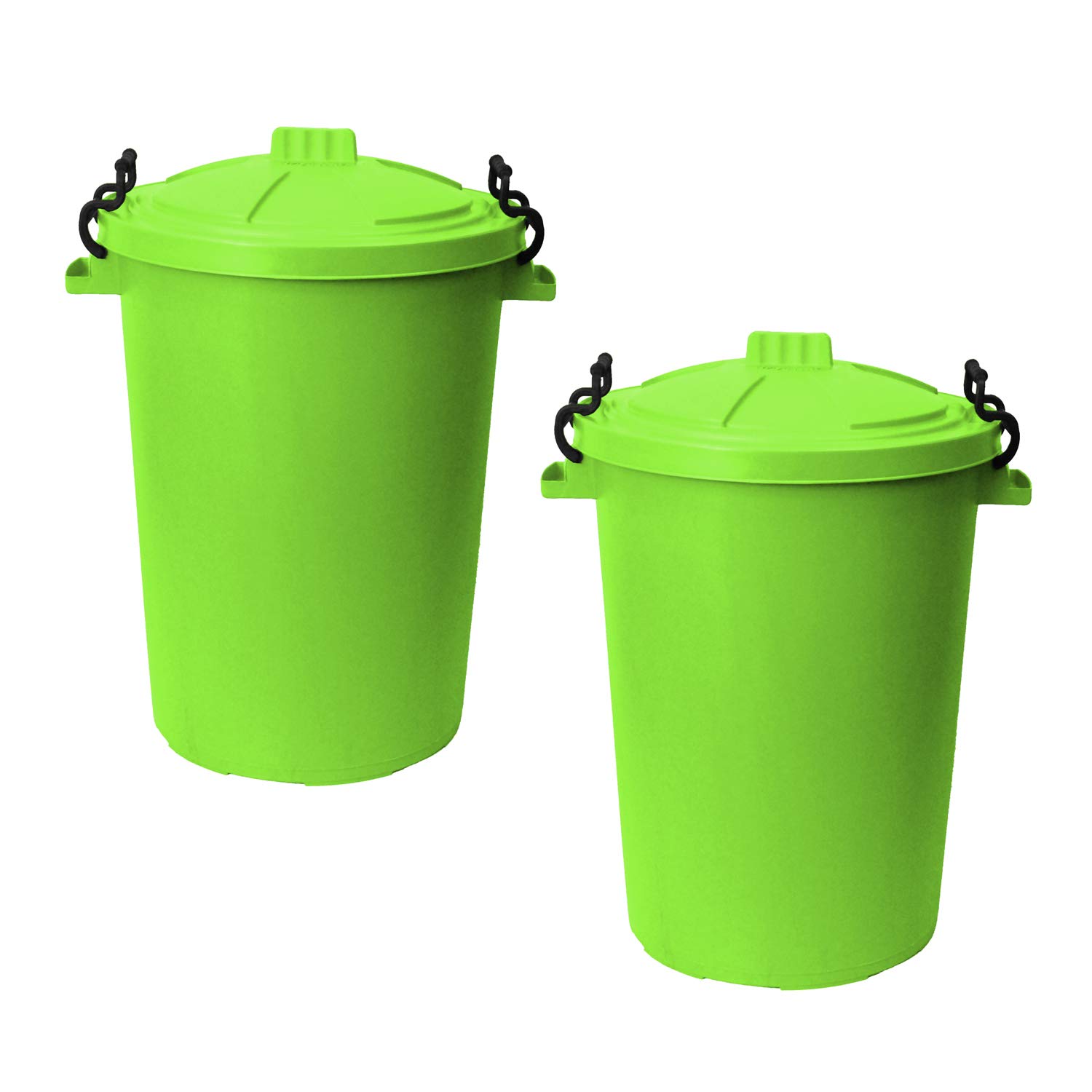 50L 50 Litre Heavy Duty Plastic Clip Lock Lid Bin - Lime Green, Set of 2 - for Indoor or Outdoor Use for Collection of Rubbish, Waste or Storage of Animal Feed.