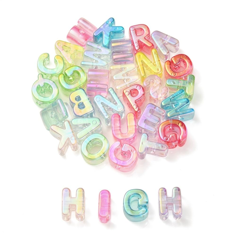 Photo 1 of DanLingJewelry 90Pcs Random Acrylic Letter Beads Rainbow Alphabet Letter Bead Spacer Loose Bead for Bracelets Jewelry Making