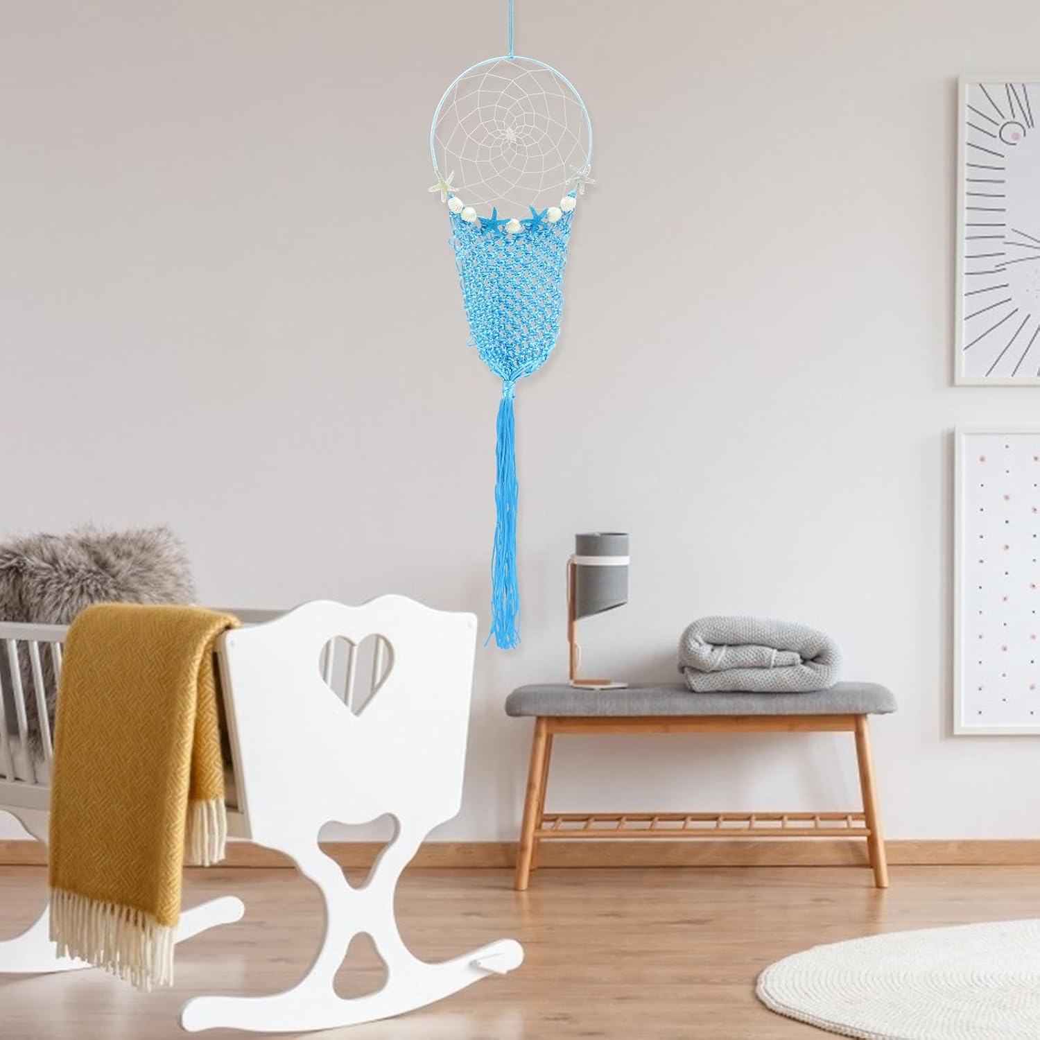 NUOBESTY Dream Catcher Wall Hanging Blue Ocean Theme Thread Woven Home Pendant Decoration for ’ Bedroom Nursery Room Art Accent