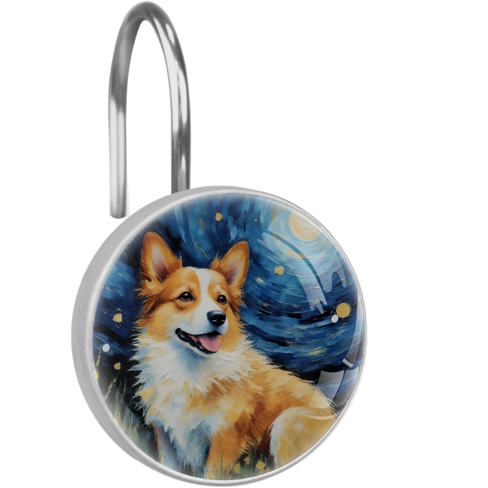 VAPOKF Decorative Shower Curtain Hooks, Corgi Starry Sky Rustproof Stainless Steel Shower Curtain Rings for Bathroom, Shower Curtain Hangers for Shower Rod, 12 Pack