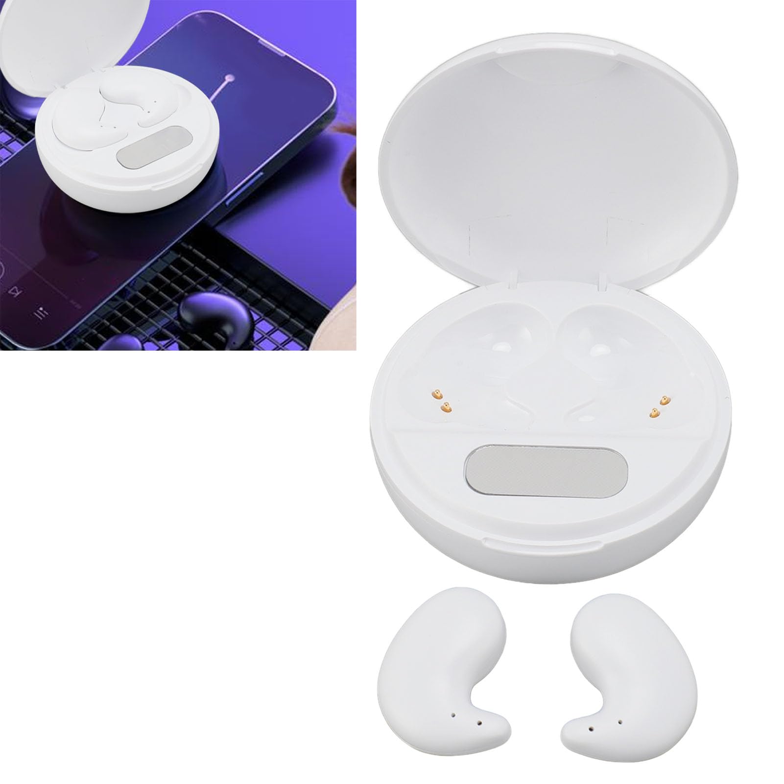 Jectse Mini Auriculares Inalámbricos, Auriculares 5.3, Auriculares Intrauditivos con Cancelación de Ruido, Auriculares Ligeros para Dormir con Estuche de Carga, para Personas Que (White)