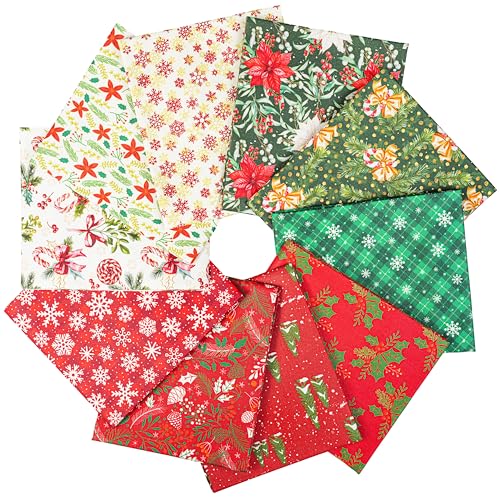 Craftido -25 Options- 100% Cotton Quilting Fabric Bundles 10pcs Fat Quarters 18x21-Medium Weight 5.2 oz- Soft Cotton for Quilting Sewing Project Patchwork DIY Crafts Winter Christmas