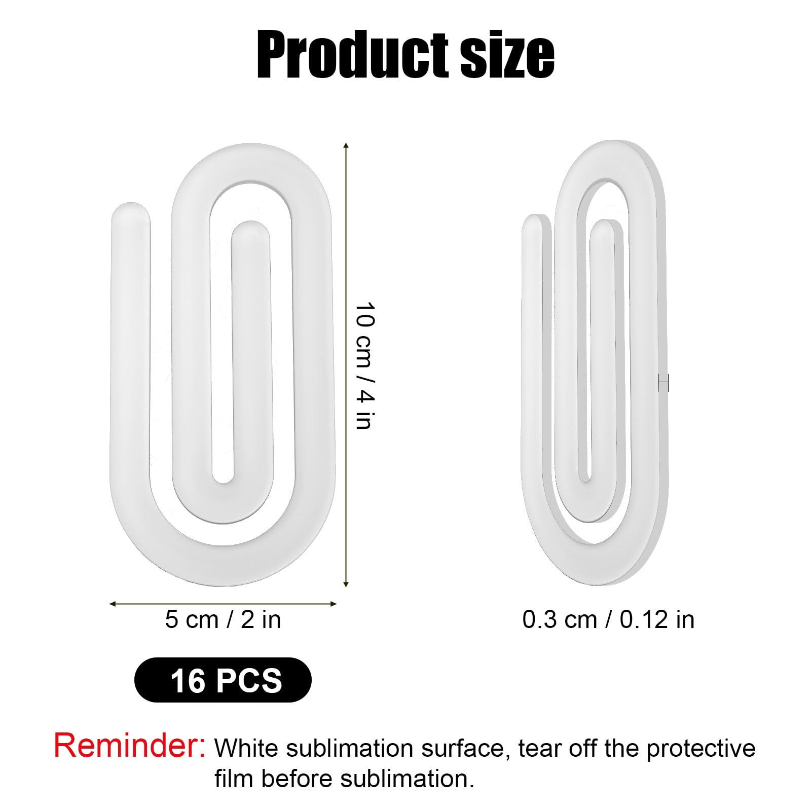 Gosknor 16pcs Trombones de Sublimation Géants, 10x5cm Trombones Acryliques Vierges par Sublimation Trombones de Bureau Personnalisés pour Maison Cadeau Artisanat École Enseignant