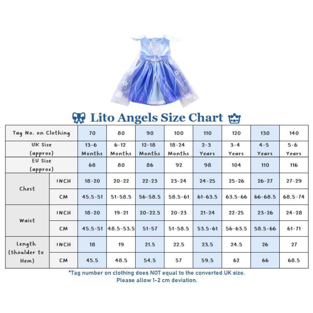 Lito Angels Vestito Costume da Regno di Ghiaccio 2 Principessa con Strascico e Accessori per Bambina, Blu