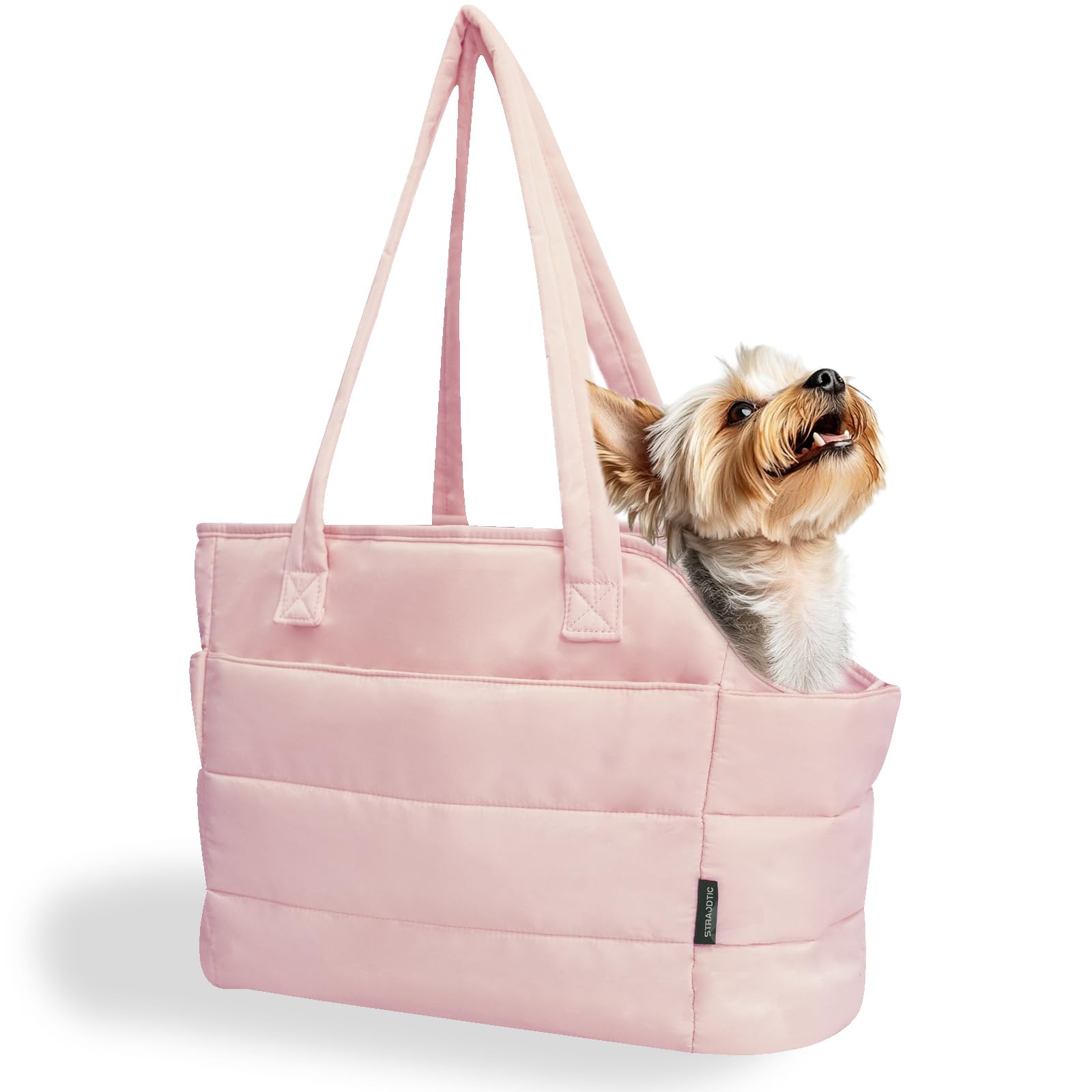 Borsa leggera per cani di piccola taglia sotto i 6,8 kg, borsa per animali domestici trapuntata per cuccioli con clip di sicurezza per guinzaglio, borsa da trasporto per cani da donna per