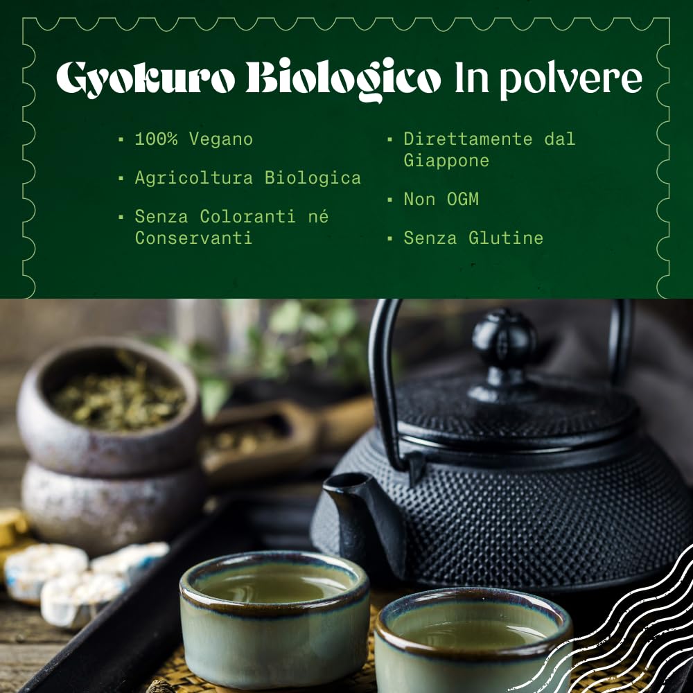 NaturaleBio Tè verde Gyokuro Giapponese Biologico da 100g. Bio, Naturale e Puro, Thè verde in foglie di primo raccolto coltivato in Giappone. Organic Japanese Gyokuro Green Tea.