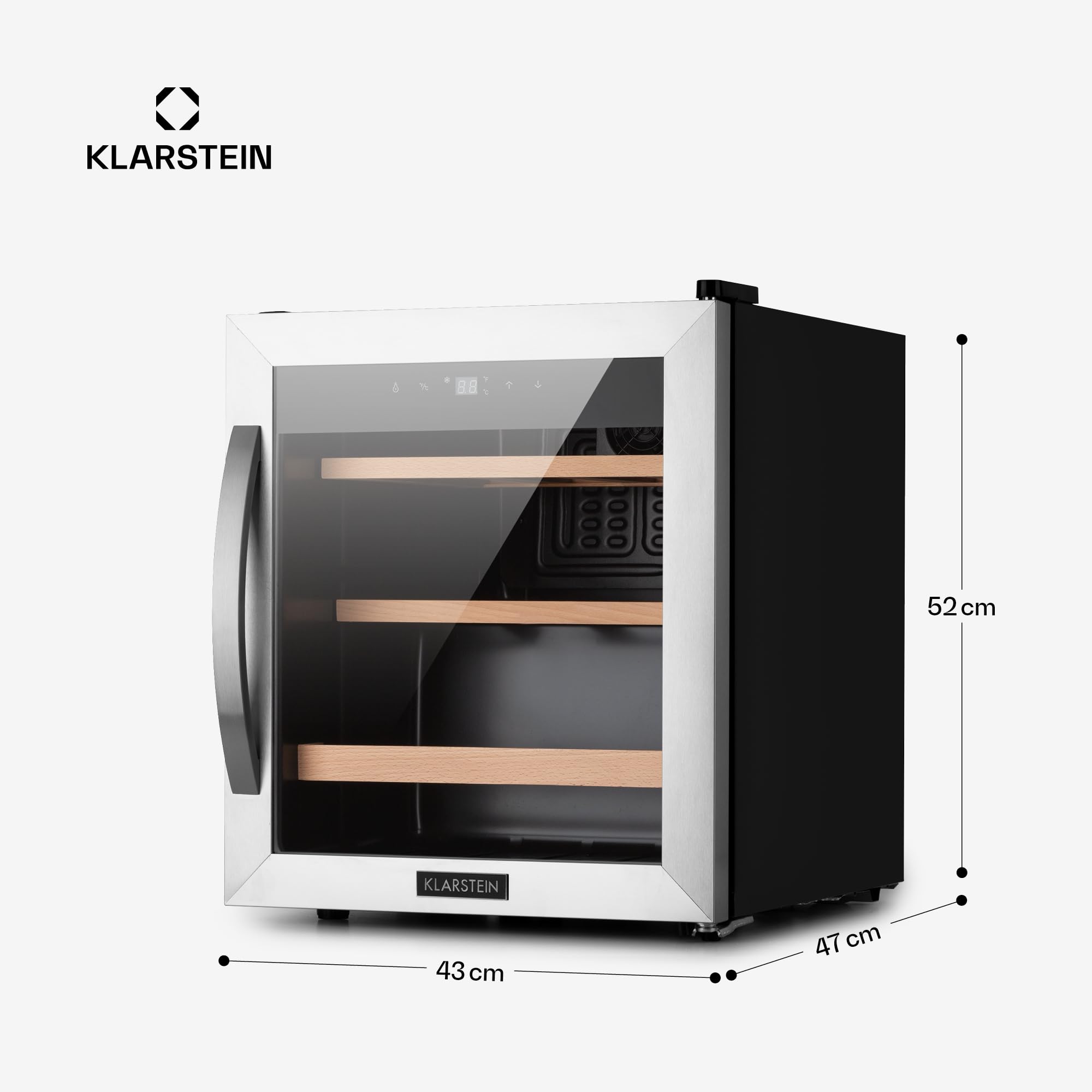 Klarstein Weinkühlschrank, Getränkekühlschrank Schmal, Kühlschrank mit Glastür, Getränkekühlschränke Freistehend, Weinkühlschrank Klein, Weinkühlschränke 1 Zone, UV-Schutz, 4-18 °C, 12 Flaschen