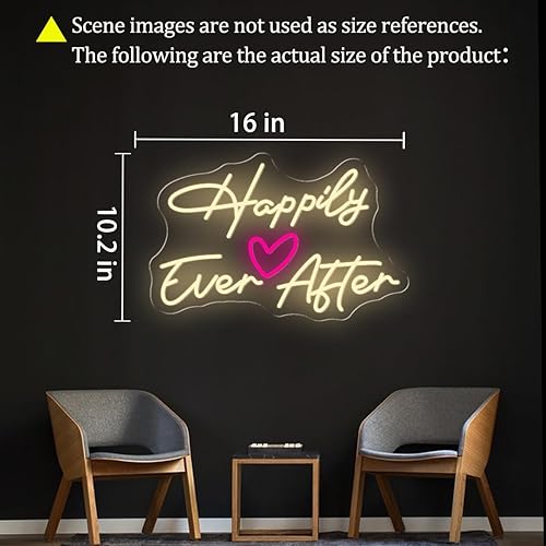 Miniatura 6 de Letrero de neón con corazón de Happily Ever After, alimentado por USB, para dormitorio, con texto en inglés "Happily Ever After", para boda, fiesta
