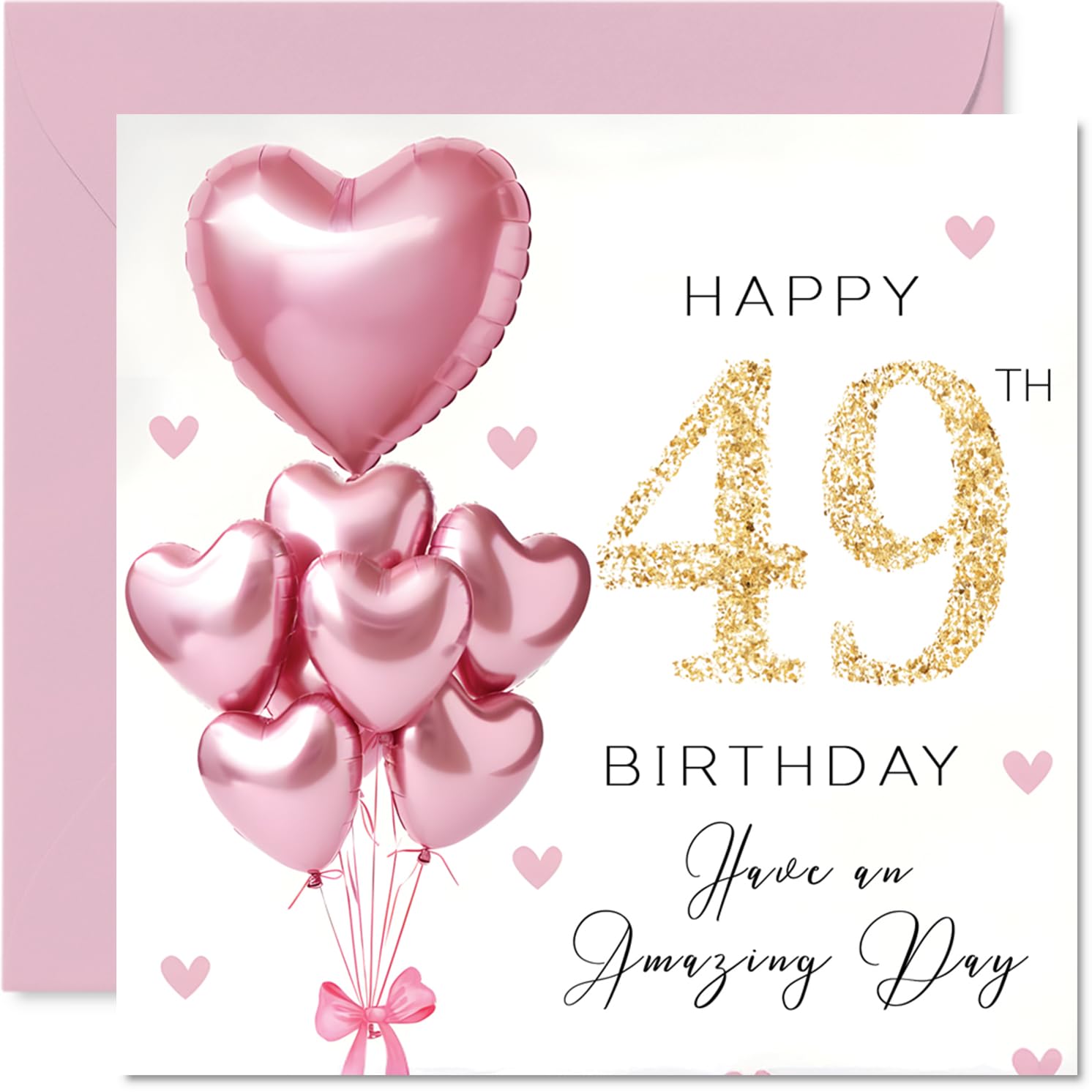 49th Birthday Cards for Women - Pink Glitter Balloons - Happy Birthday Card for 49 Year Old Woman Wife Niece Auntie Sister, 145mm Bday Greeting Cards