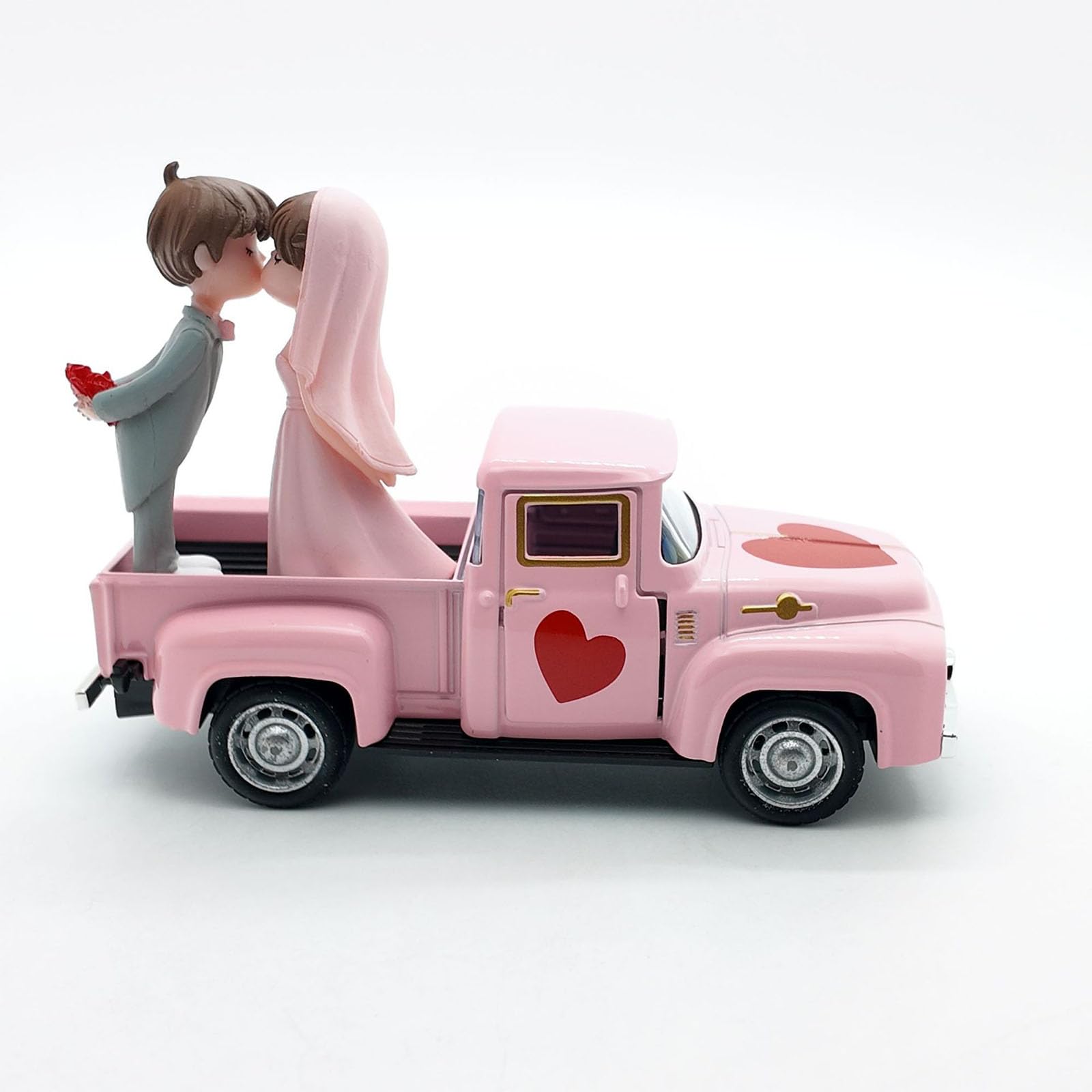 Modellino di camion pickup retrò con porta apribile, statuette di sposa e sposo, anniversario di matrimonio, coppie, regalo, decorazione per matrimonio