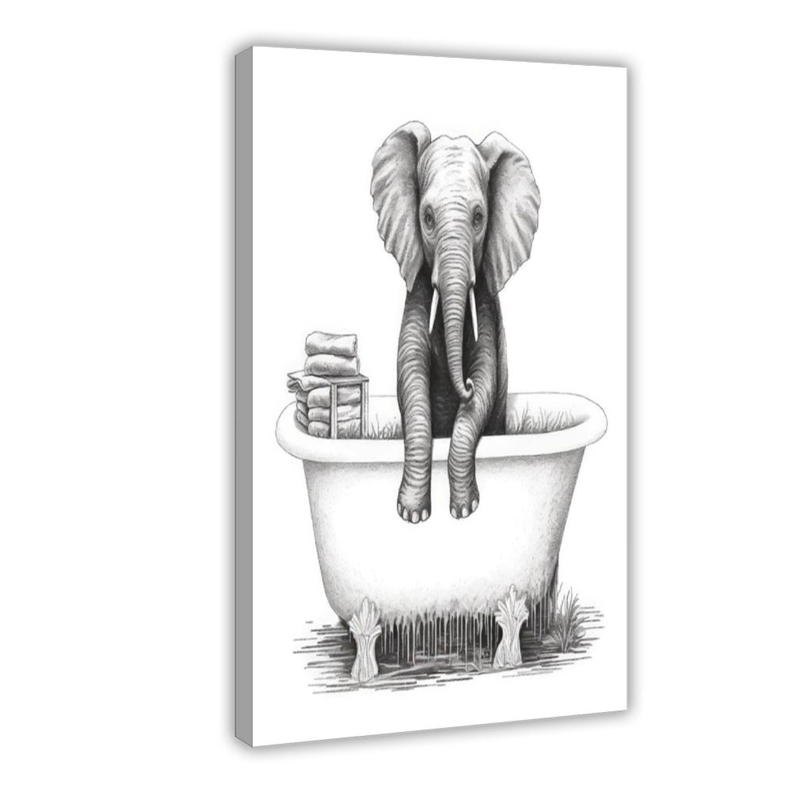 Bareronor Bathroom Elephant Poster Canvas Poster Bedroom Decor Landscape Office Room Decor Gift 24" L X 36" W