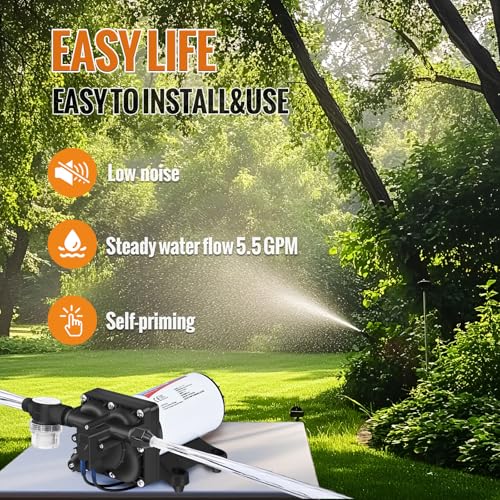 Image of YOUNGTREE 110V AC Fresh Water Pressure Transfer Pump 5.5GPM 70PSI 110Volt On Demand Self-priming Diaphragm Water Pump with Pressure Switch for RV Garden Irrigation Home Car Washing Rain Barrel