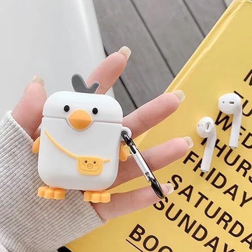 Miniatura 2 de Bonita funda de pato para AirPods de 2 generación de 1 generación, divertida funda de dibujos animados en 3D Kawaii con kit de limpieza y llavero