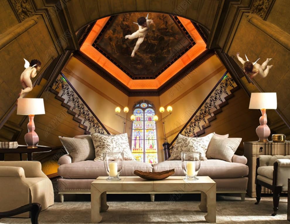 Poster géant mural escalier ciel 3D pour agrandir un salon ou une chambre