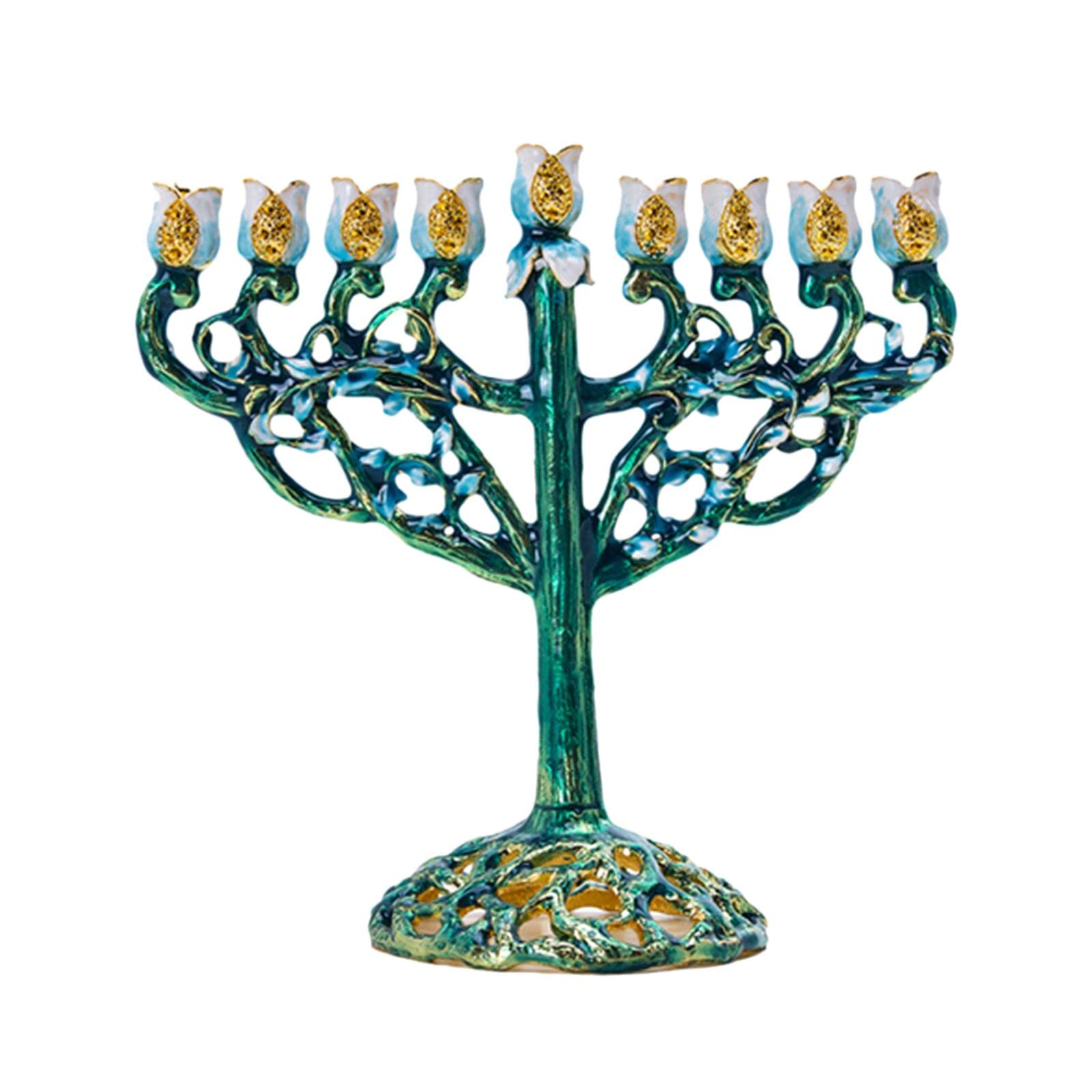 Baoblaze Menorah smaltato Hanukkah Dipinto a Mano Bejeweled Jewish con candelabri ingioiellati Accenti - Verde