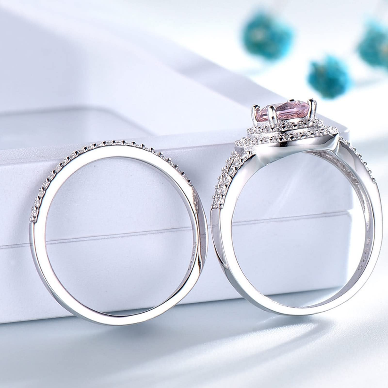 Ästhetische Ringe für Damen, Verlobungsringe aus Sterlingsilber, Stapelring, V-Form, Doppelkreis, runder Zirkonia