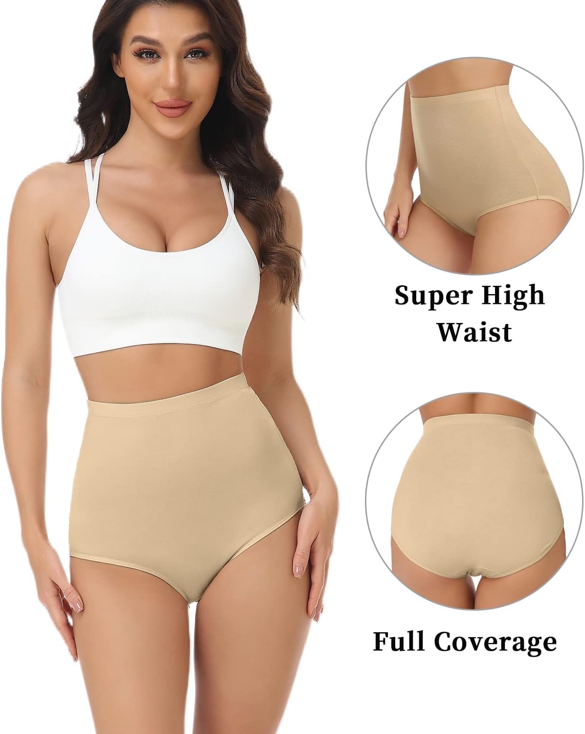 wirarpa Women's Underwear Cotton Super High Waisted Briefs Stretch Full Coverage Panties 4 Pack - Image 2