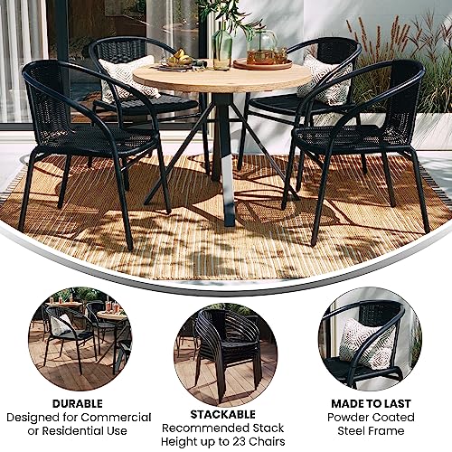 Flash Furniture 4-TLH-037-BK-GG Lila Modern Rattan Indoor/Outdoor Stackable Dining Chairs, Stacking Rattan Bistro Chairs For Patio Or Restaurant thumb #3