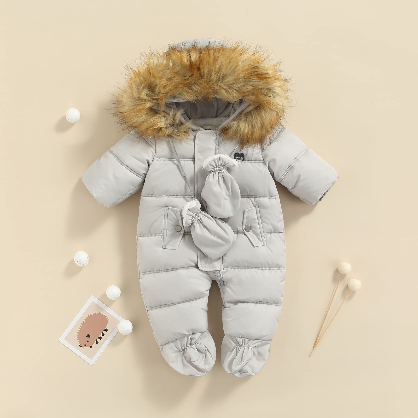 Combinaison de Neige Polaire Bébé Barboteuse à Capuche Hiver Grenouillère Pyjama Zippé Épais Salopette Vêtement une pièce Chaud pour Garçon Fille