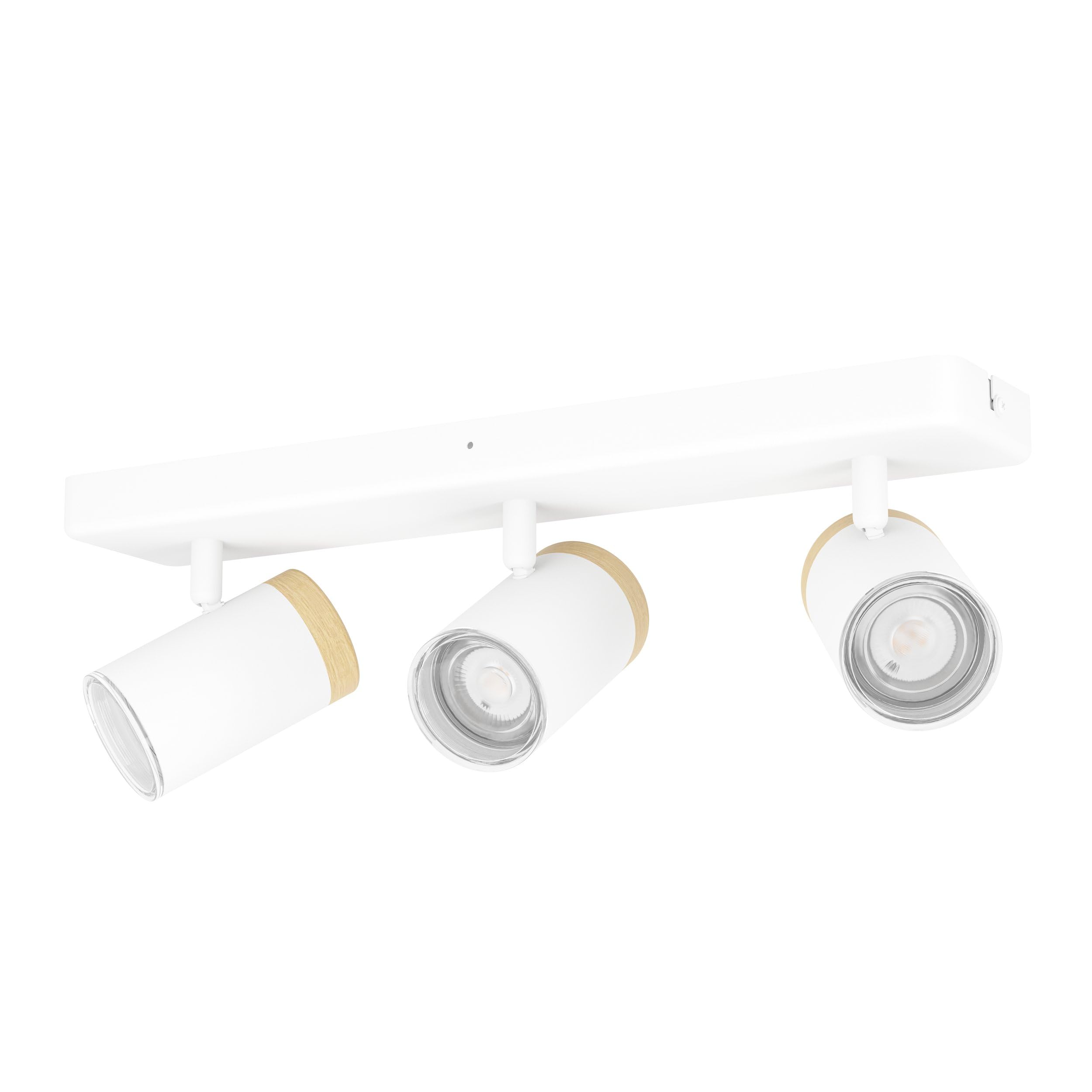 EGLO Deckenlampe 3-flammig Consuma Deckenstrahler | für Wohnzimmer und Badezimmer, Deckenleuchte mit 3 Spots, Holz und Stahl in Weiß, GU10 Fassung, IP44