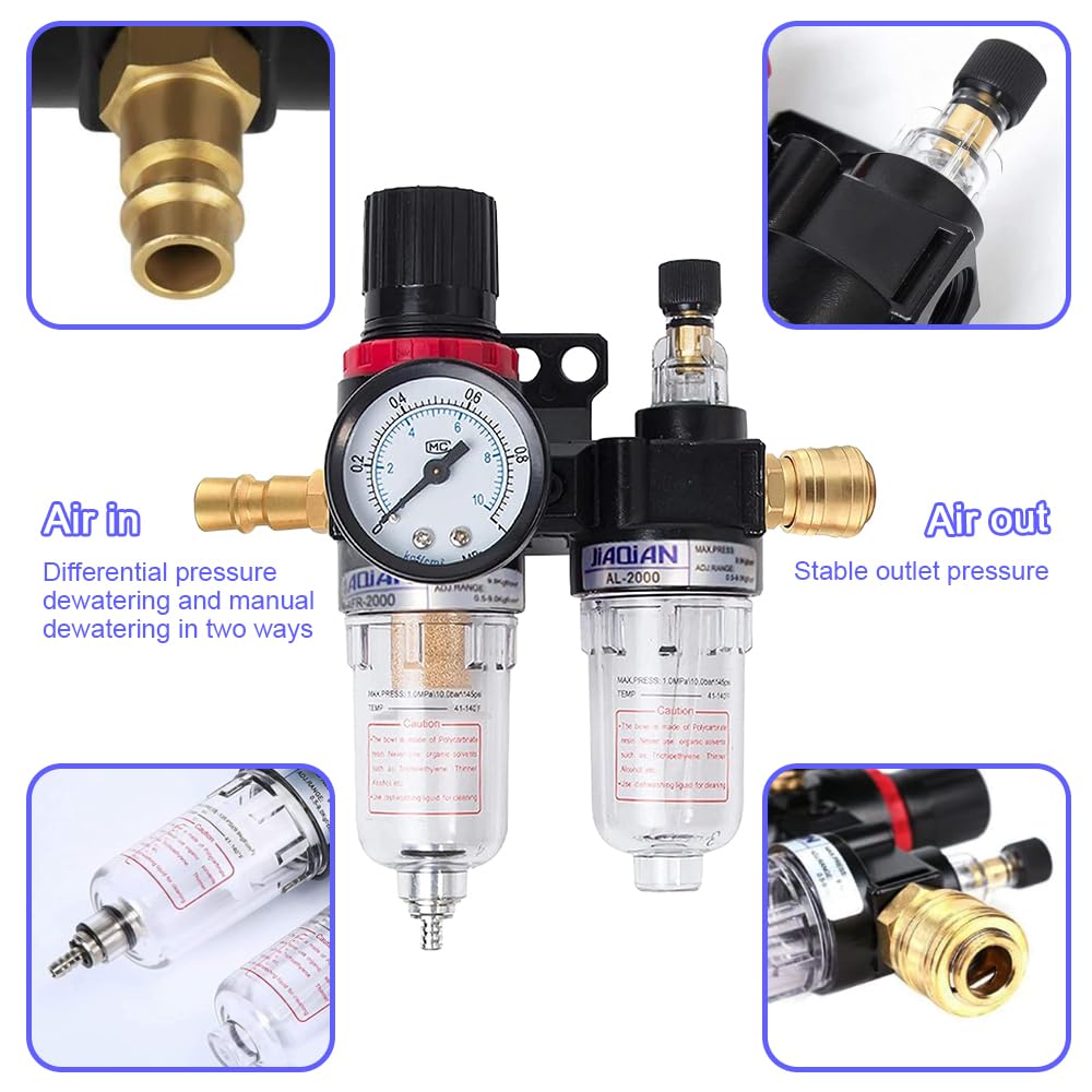 1/4 Inch Persluchtwaterafscheider Drukregelaar, Persluchtregelaar Met Waterafscheider En Duitse Snelkoppelingen Voor Compressorfilter