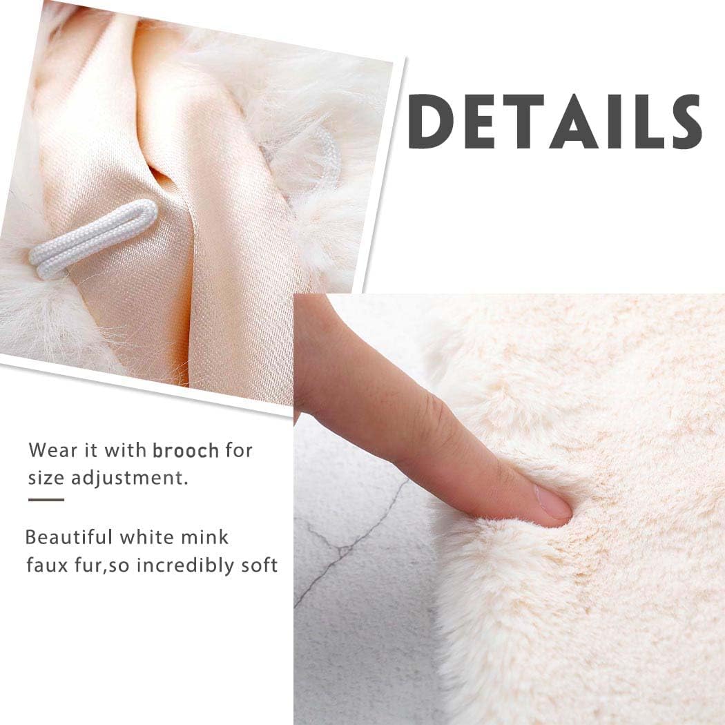 Wedding Faux Fur Shawls and Wraps Bridal Fur Scarf Winter Cape with Rhinestones Brooch Warmer Stole for Women - Image 3