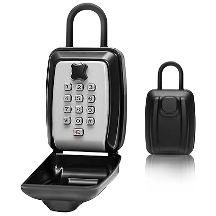 WJYMRO Key Lock Box, Large Capacity Key Storage Box with Hanging Ring, Resettable Code, Rustproof/Waterproof Security Lock Box, for Home