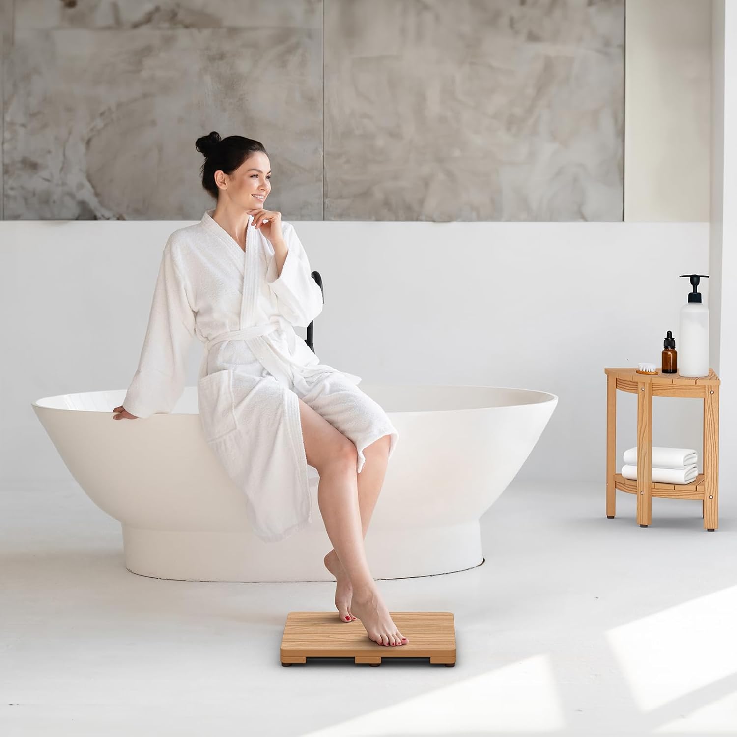 Upstreman Home 16" Shower Mat for Inside Shower Bath Mat for Bathroom Floor Spa Mat Water Resistance No-Maintenance Wooden-Like Non Slip for Bathtub, Pool, Seaside, Indoor & Outdoor Use (Teak Color)