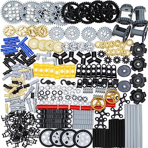 Habow 270pcs Technic-Parts Gears-Axle-Pin-Connector Compatible with Lego-Technic, Wheels Link Chain Gear Rack Steering Wheel Technic Bush Hook Tow...