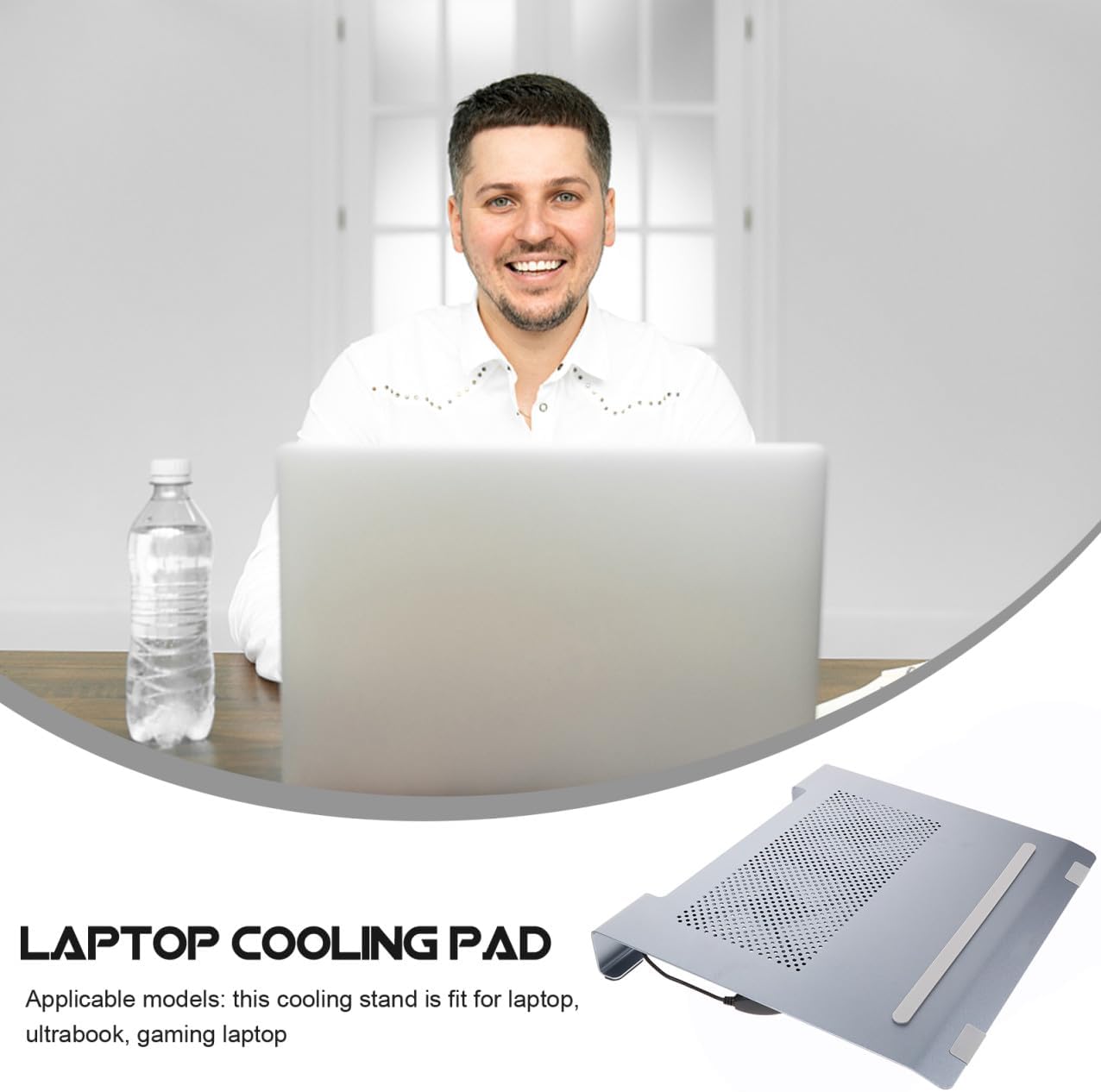 Aluminum Alloy Laptop Cooler Stand with Quiet Fan Cooler Pad, Adjustable Height Notebook Cooling Pad for Gaming and Office Use, Gray