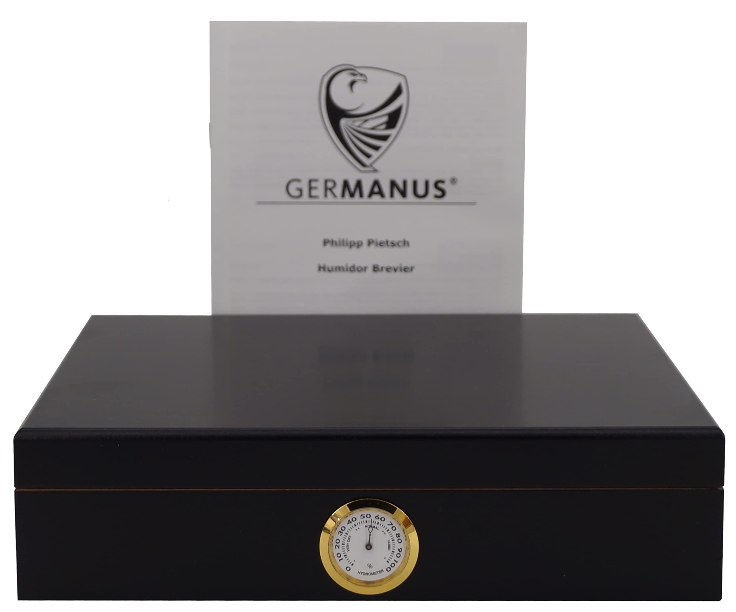 GERMANUS Humidor "Ornoir" z nawilżaczem i higrometrem w kolorze czarno-złotym
