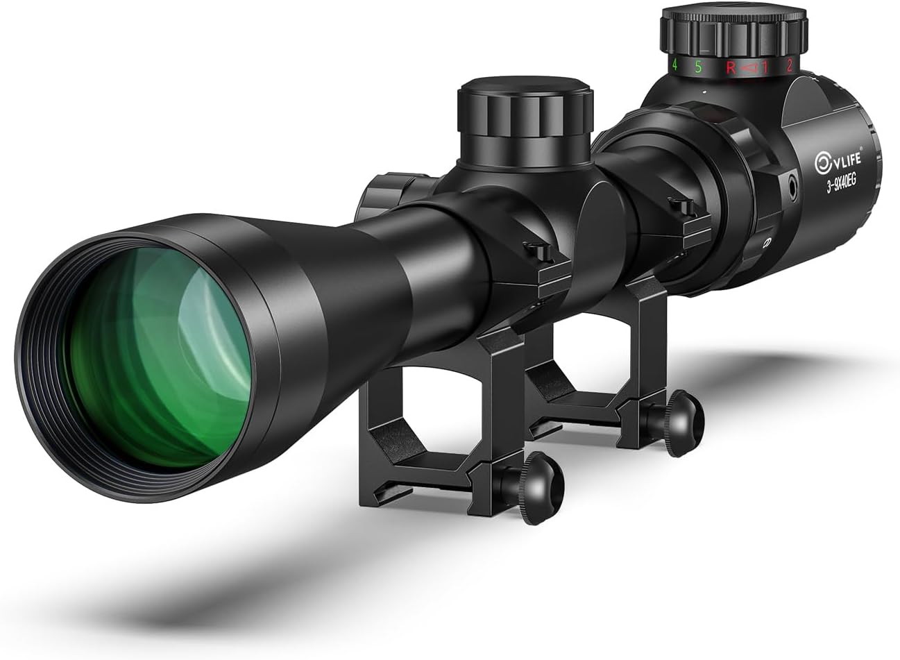 CVLIFE 3-9x40 Rifle Scope, Red & Green Illuminated Optical Riflescope, Mil-dot Reticle Scope for Hunting with 20mm Picatinny(Green Lens)