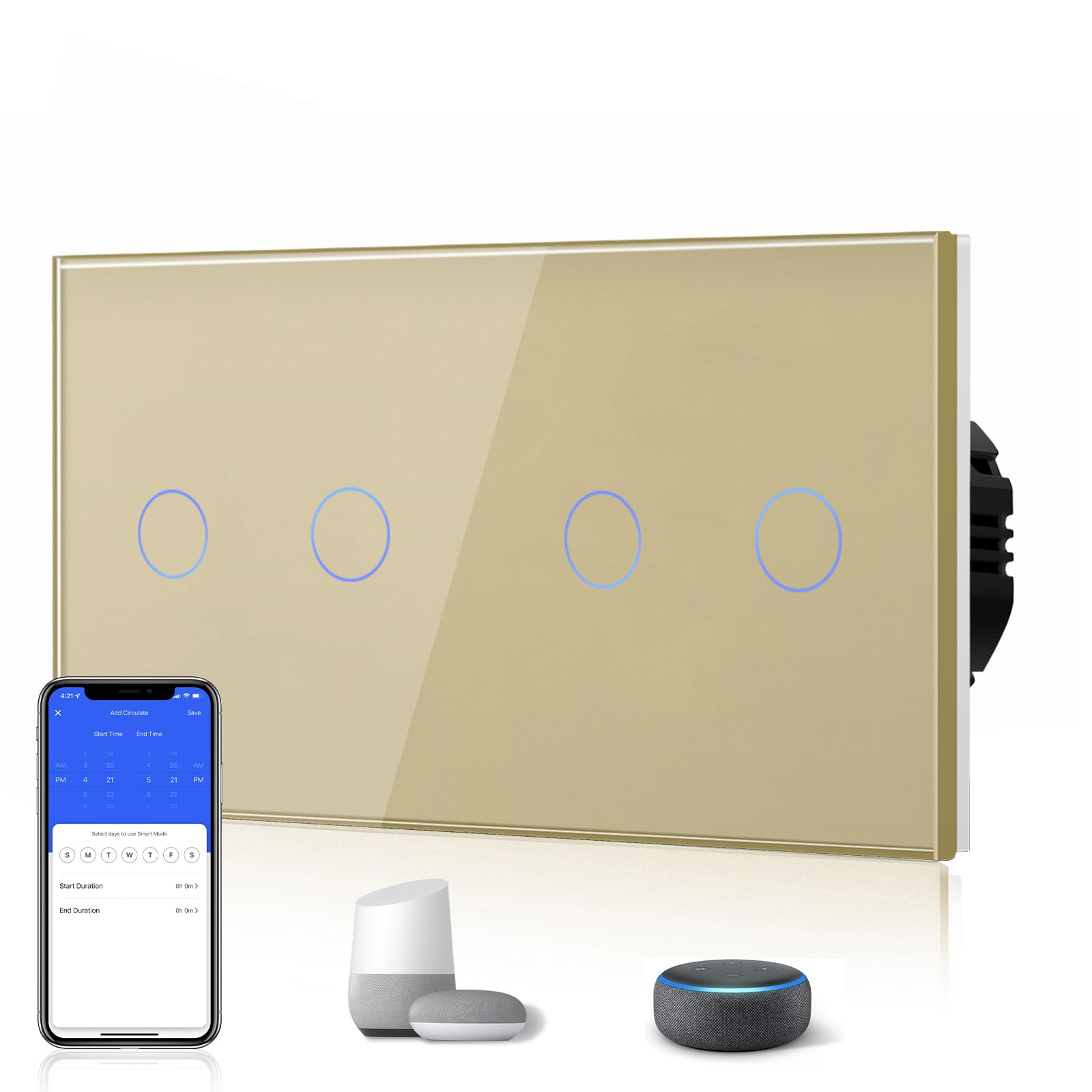 BSEED Interruptor Inteligente WIFI,Interruptores Tactil Con Cristal,Compatible con Alexa,Tuya y Smart Life,Requiere Cable Neutro,2 Gang 1 Vía,86mm Blanco — view 80