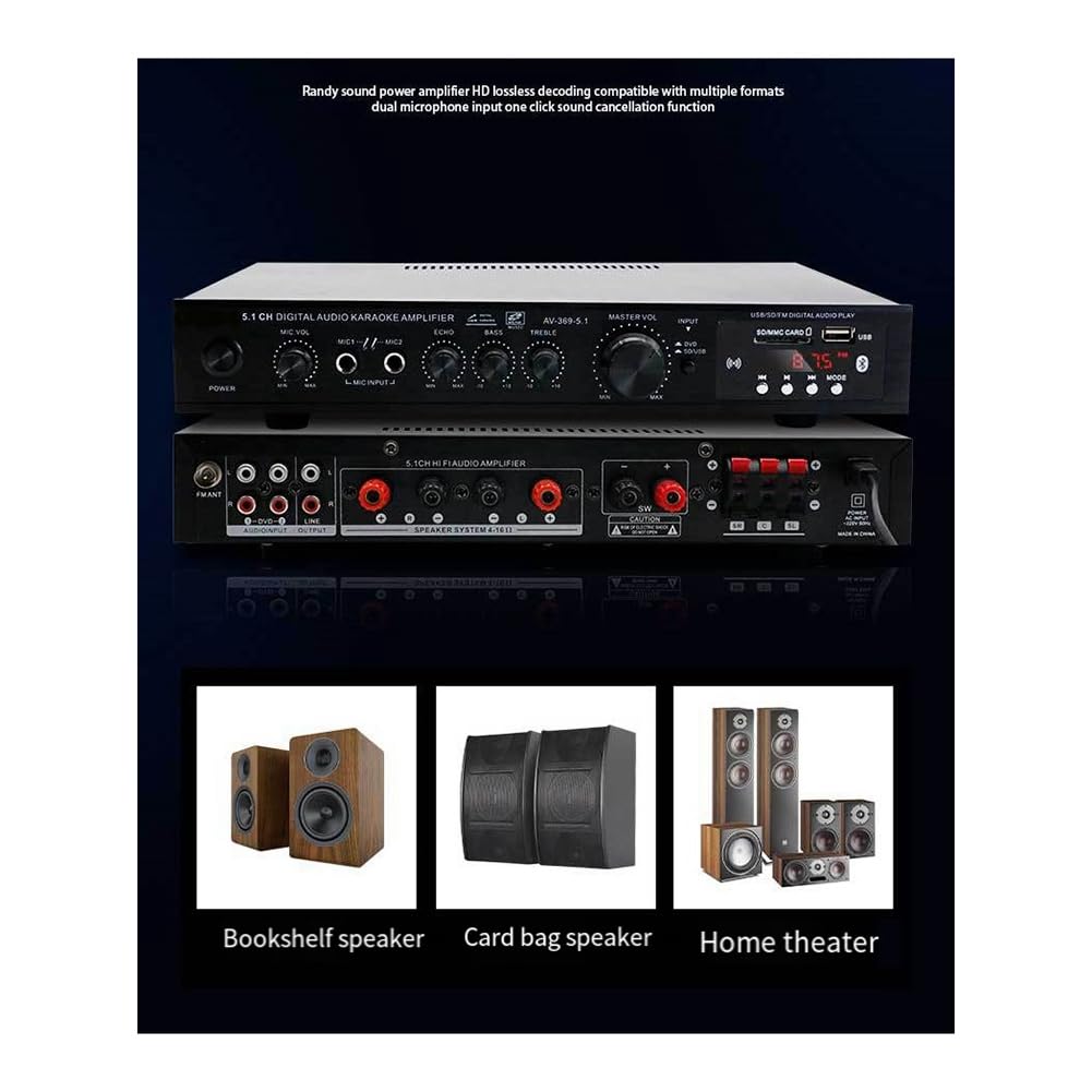 Amplificateur HiFi 5.1 Canaux Caisson de Basses Haute Puissance Scène Home Cinéma Bluetooth Radio Amplificateur Extérieur Prise UE Facile à Utiliser