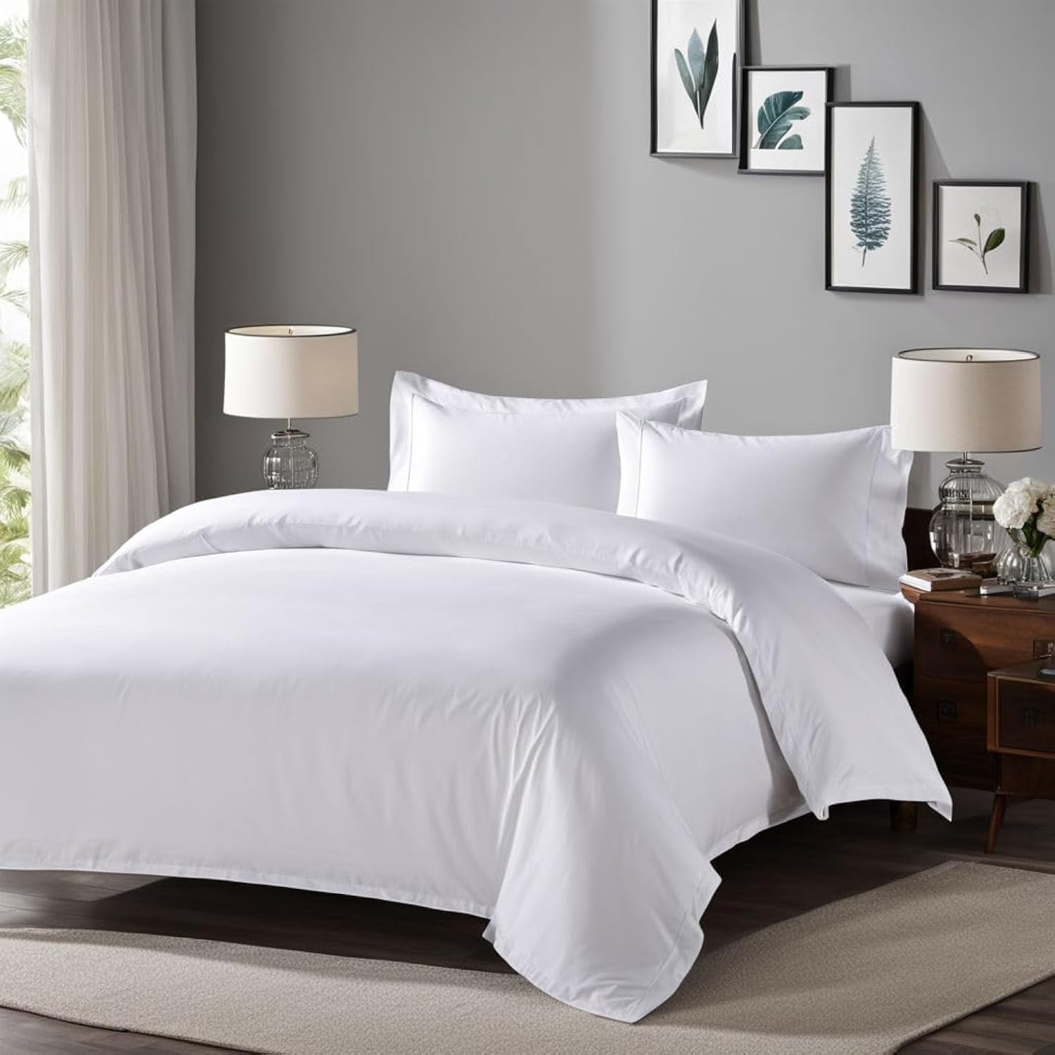 Raymond Home King Flat Sheet Super Soft 104 TC Pure Cotton (274x274 cm, 50x75 cm) Flat sheet & 2 PillowCases White